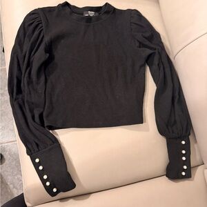 Bershka Black Puff-Sleeve Sweater Top with Pearl Cuffs